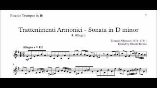 Piccolo trumpet sheet music  Albinoni Sonata in D minor 4 Allegro Play along [upl. by Fasta303]