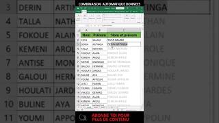 Combinaison automatique de données sur Excel excel youtubeshorts astuces reels viral shorts [upl. by Carrissa909]