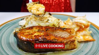 ❤️ LIVE Cooking 66  Juicy Pan Seared Salmon with Lemon Butter Sauce and Cabbage Steaks [upl. by Leighton]