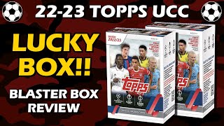 LUCKY VALUE BOX 202223 Topps UEFA Club Competitions Blaster 2x Box Soccer Review [upl. by Norel]