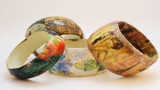 DIY Decoupaged Wooden Bangle Bracelets [upl. by Vez]