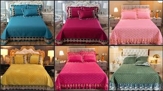 Velvet Diamond Quilted BedSpread With Drop Dust Ruffle Bed Cover Set Super Soft Warm 250x250 cm [upl. by Hekker]