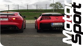 Jaguar SVR VS Corvette Z06 epic sound battle [upl. by Akibma458]