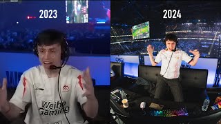 Caedrel Reacts to T1 winning Worlds 2023 vs 2024 [upl. by Eugatnom907]