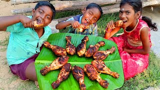 CHICKEN LEGS TAWA FRY  Chicken Leg Piece Fry  Village Fried Chicken Cooking and Eating [upl. by Celin]