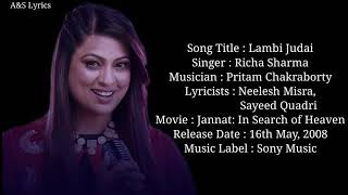 Lambi Judai Char Dino Ka Pyaar O Rabba Full Song With Lyrics By Richa Sharma [upl. by Lezley]