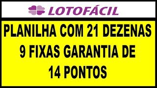 LOTOFÁCIL 21 DEZENAS COM 9 FIXAS COM GARANTIA DE 14 PONTOS [upl. by Dong]