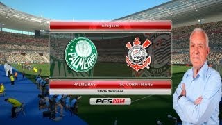 PES 2014  Narração Silvio Luiz  Gameplay Palmeiras vs Corinthians [upl. by Einaffets]