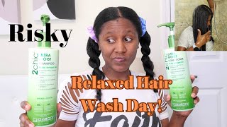 TAKING A RISK AT 14 WEEKS POSTRELAXER UPDATED RELAXED HAIR WASH DAY ROUTINE [upl. by Nahtnoj]