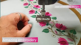 Machine embroidery design 🌷 Lotus embroidery design 🧵Lotus border design [upl. by Cinemod538]