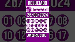 LOTO FACIL hoje  26092024  Resultado concurso 3205 [upl. by Pattin]