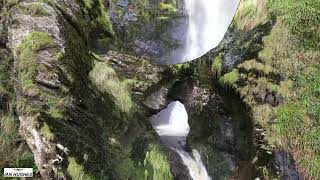 Pistyll Rhaeadr waterfall with drone  LlanrhaeadrymMochnant The highest waterfall in Wales [upl. by Deelaw]