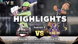 Lahore Qalandars vs Quetta Gladiators  Full Match Highlights  Match 16  3rd March  HBL PSL 2020 [upl. by Sucramat]