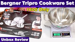 Bergner Tripro Cooker Set  Tamil  Unboxing  Review  Triply Stainless Steel [upl. by Gentry]