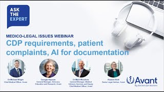 Medicolegal issues webinar CPD requirements patient complaints and AI for documentation [upl. by Scriven]