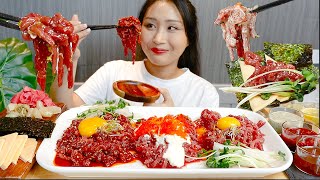 MUKBANG 마라육회 크림육회 트러플육회💖 육회 1근 먹방 Yukhwe Korean Beef Tartare ASMR eating [upl. by Cohn]