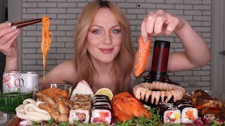 MUKBANG  Роллысуши морепродукты салаты  Rollssushi seafood salads не ASMR [upl. by Yessak]