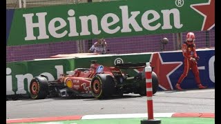 Charles Leclerc slams Ferrari into wall as Azerbaijan Grand Prix practice haltedCharles Leclerc end [upl. by Demetrius109]