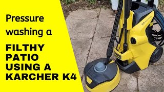 Pressure washing a filthy patio using a Karcher K4 pressure washer [upl. by Pauly966]