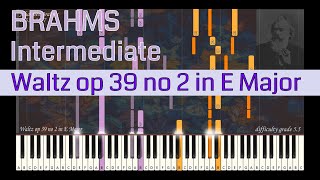 Johannes Brahms  Waltz op 39 no 2 in E Major  Synthesia Piano Tutorial  Library of Music [upl. by Eileme]