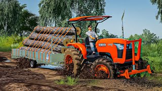 คูโบต้าL3608SP ลากไม้ลุยโคลนติดหล่มทางโหด Farming simulator 19 [upl. by Kezer365]