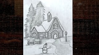 Snowman drawing Easy  House drawing  Hut drawing  Winter drawing [upl. by Pernick460]