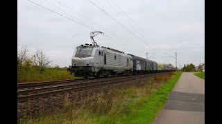 Stahlzug AKIEM Alstom Prima 37022 mit Schiebeplanenwagenzug in Babenhausen Hessen [upl. by Neleag]