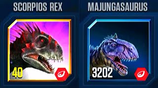 BATTLE STAGE SUPERSAURUS SCORPIOS REX VS MAJUNGASAURUS  JURASSIC WORLD THE GAME [upl. by Anneh]