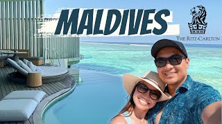 RITZCARLTON MALDIVES  Overwater Villa Tour Scuba Snorkeling  Honeymoon Vlog Part 1 [upl. by Brazee]