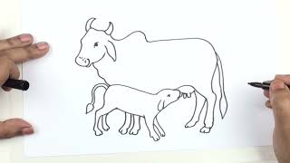 How to draw Cow and Calf easy [upl. by Keldon]