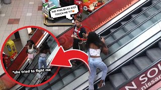 TOUCHING HANDS ON THE ESCALATOR PRANK GONE WRONG SHE TRIED TO FIGHT ME [upl. by Suilmann]