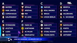 Ligue des champions  Le tirage au sort complet des groupes 202324 [upl. by Damara]