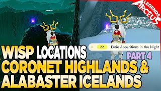 Every Wisp Location in Coronet Highlands amp Alabaster Icelands  Pokemon Legends Arceus [upl. by Anawait]