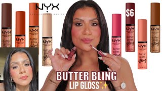 new 6 NYX BUTTER GLOSS BLING LIP GLOSSES  NATURAL LIGHTING SWATCHES  MagdalineJanet [upl. by Freemon]