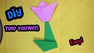 🌷 DIY KNUTSELEN TULP 🌷 Origami vouwen makkelijk  Knutselen Nederlands [upl. by Ditter]