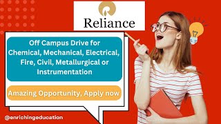 Bulk Hiring  Reliance Industry Off Campus Drive  Chemical Mechanical Civil Students Eligible [upl. by Bollay]