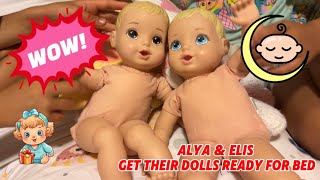 Alya amp Elis Get Their Dolls Ready for Bed Brushing Teeth and Pajamas [upl. by Andriette]