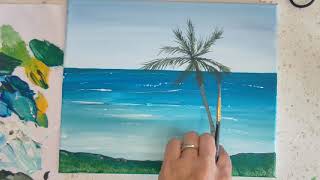 Peinture acrylique  paysage ocean et palmiers  peinture facile debutant [upl. by Austine]