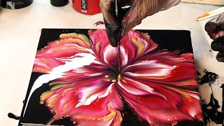 Gorgeous First Acrylic Pour FLOWER Dip Painting Pink and Gold [upl. by Ayanaj]