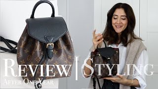 STYLING Louis Vuitton Montsouris Backpack  REVIEW After One Year Use [upl. by Aryad]