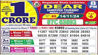 NAGALAND Lottery SAMBAD DEAR EVENING 8PM RESULT TODAY 14112024 STATE DEAR LOTTER [upl. by Jens]