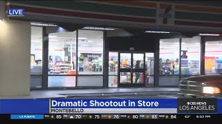 Dramatic footage shows shootout in Montebello 7Eleven Authorities searching for suspects [upl. by Rivi]