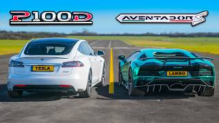 Lamborghini Aventador S v Tesla Model S P100D  DRAG RACE ROLLING RACE amp BRAKE TEST [upl. by Swetlana339]