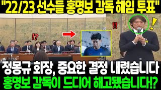 quot2223 선수들 홍명보 감독 해임 투표quot 정몽규 회장 긴급 내부회의 소집해 중요한 결정을 내렸다 홍명보 감독 드디어 해고됐다 [upl. by Ahsiekar188]