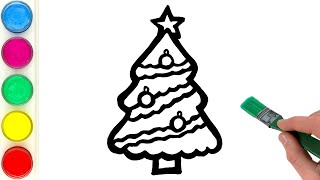 Christmas Tree Drawing Painting and Coloring for Kids  Lets Draw Paint Together [upl. by Edas]