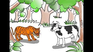 Aavu Puli  Cow and Tiger Story in Telugu ఆవు పులి  Moral Story  Bommala Kathalu02 [upl. by Udela]