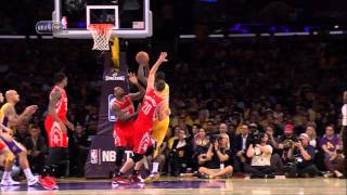 Julius Randle injury broken leg in NBA debut  Rockets at Lakers [upl. by Stanzel133]