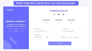 Multistep Registration Form using Html CSS JavaScript  Signup and Login Modern design Form UI [upl. by Shelli98]