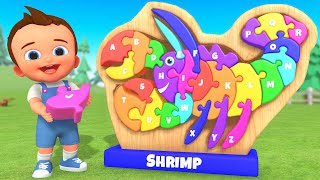 Learning Alphabets with Shrimp Wooden Puzzle Toy  Alphabets For Kids 3D Edu  ABC Songs Toddlers [upl. by Ros689]