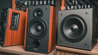 Edifier R1700BTS Active Bookshelf Speaker amp Edifier T5 Subwoofer Review [upl. by Atnek]